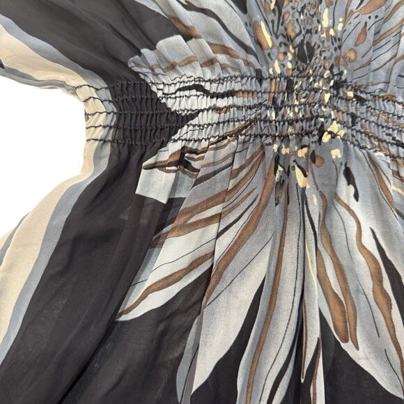 Semi-Sheer Floral Handkerchief Blouse Women's XS (0-2) Black Gray Boho Indie Hip - Picture 5 of 13